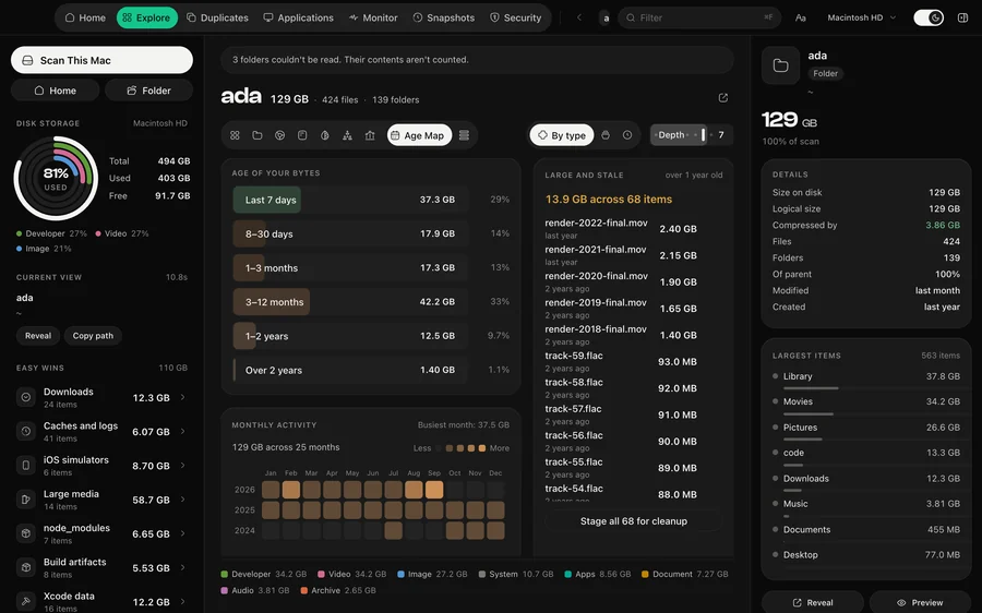 The Age Map view in DiskDuo