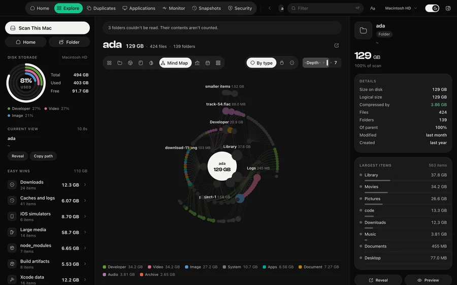 The Mind Map view in DiskDuo