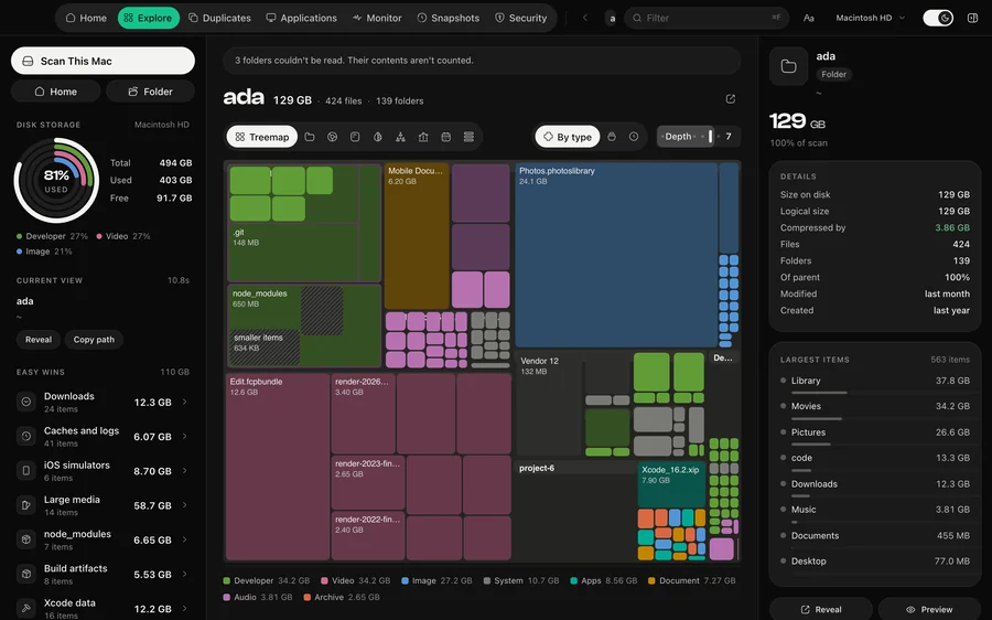 The Treemap view in DiskDuo